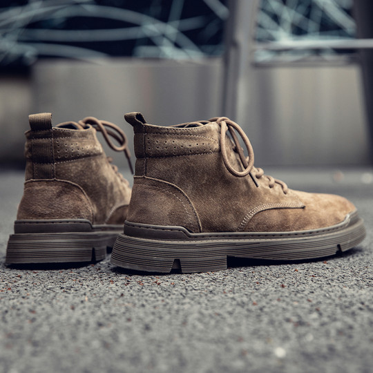 Martin Boots for Men, Winter Fleece-Lined High-Top Shoes, Trendy Genuine Leather Short Boots, British Style Mid-Top Casual Retro Work Boots