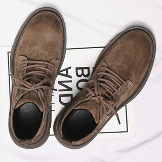 Martin Boots for Men, Winter High-Top Shoes, Trendy British Style Short Boots, Versatile Fleece-Lined Korean Style Genuine Leather Snow Work Boots