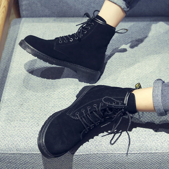 Martin Boots for Men, Black High-Top Shoes, Trendy British Style, Versatile Genuine Leather, Korean Style, Summer Breathable Mid-Top Work Boots