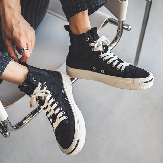 Summer Canvas Shoes for Men, High-Top Trendy Versatile Casual Shoes, Low-Top Breathable New Style White Mid-Top Korean-Style Sneakers