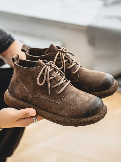 First-layer cowhide Martin boots for men 2025 new autumn genuine leather high-top shoes breathable British mid-top work boots