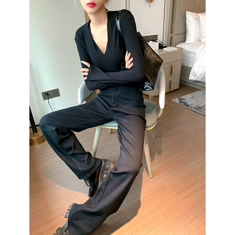 Who wears thin pants 2021 spring/summer black straight pants wide-legged pants women feel drag pipe pants