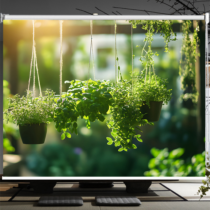 Bathroom and Kitchen Window Coverings, Oil-Proof, Water-Proof, Green Plant and Floral Fresh Curtains, No-Drill Roll-Up Lift Curtains