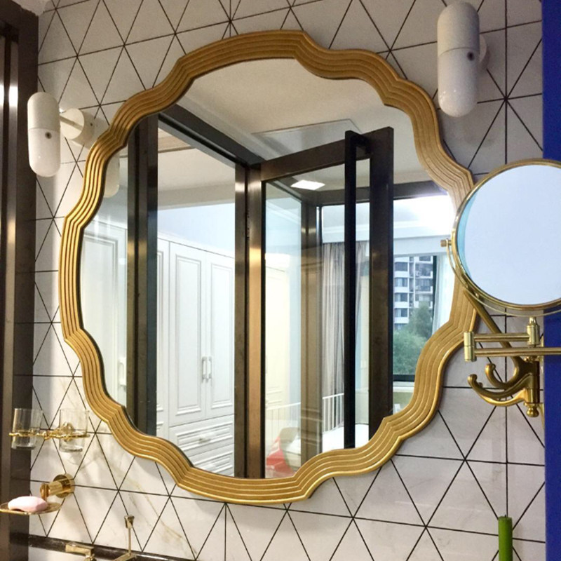 American Bathroom Mirror Round Makeup Room Wall-mounted Wash Makeup Mirror Genguan Background Wall Light Lavish Decorative Mirror