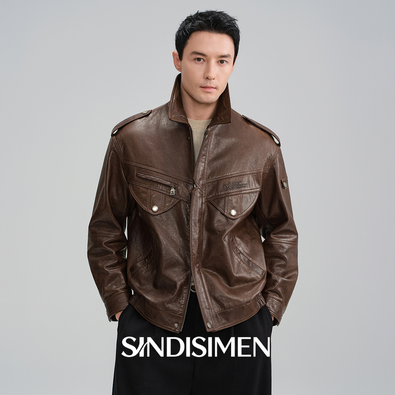 Goat Leather Jacket for Men, Genuine Leather, Detachable White Goose down Lining, Short Style, Turn-Down Collar, New Autumn and Winter Oil Wax Leather Coat Goat Leather Jacket for Men, Genuine Leather, Detachable White Goose down Lining, Short Style, Turn-Down Collar, New Autumn and Winter Oil Wax Leather Coat