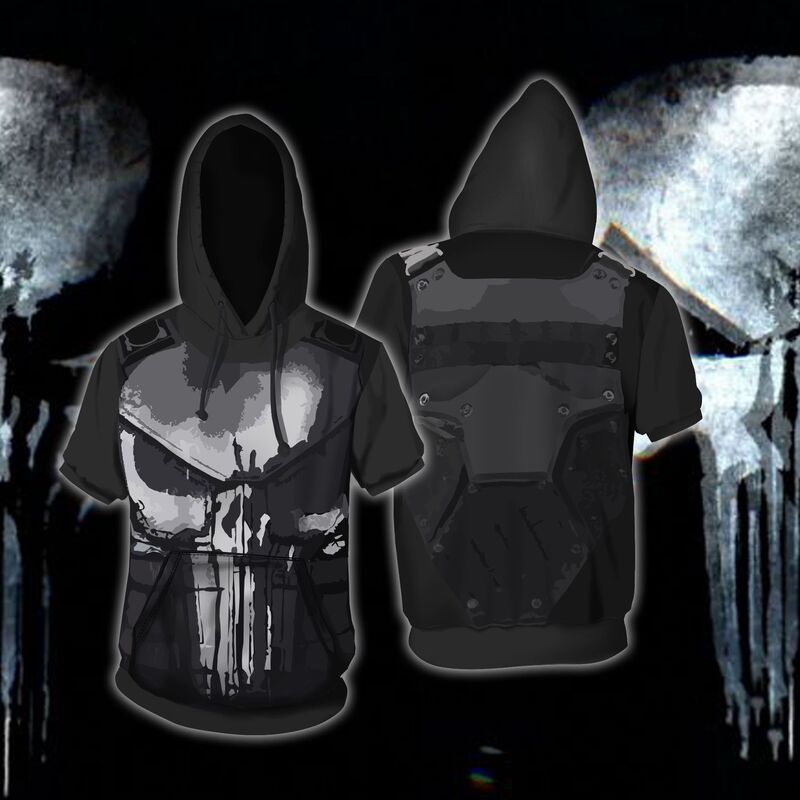 New Popular Marvel Punisher Series 3D Short-Sleeved Sweatshirt Cosplay Anime Peripheral Casual Hoodie New Popular Marvel Punisher Series 3D Short-Sleeved Sweatshirt Cosplay Anime Peripheral Casual Hoodie
