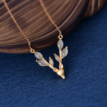 A deer has your ancient method gold pure silver necklace womens S925 silver inlaid Hetian Jade high-end jewelry neck chain