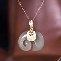 Ji Elephant Ancient Method Necklace Female Sterling Silver Fashion Light Luxury 2021 New Inlay Hetian Jade Jewelry choker Neck Chain