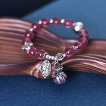 The knot strawberry crystal bracelet female sterling silver natural crystal jewelry transfer move peach blossom fashion retro style single ring hand string