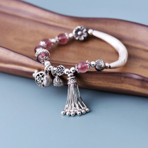 Strawberry crystal bracelet female sterling silver fashion National style original jewelry best friend gift retro plum blossom fish single ring bracelet