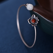 Bracelet female sterling silver 2021 New Fashion vintage silver inlaid Nanhong Hetian Jade opening personality silver bracelet