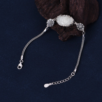 Rose bracelet female sterling silver vintage ethnic jewelry inlaid Hetian Jade snake bone old adjustable silver bracelet