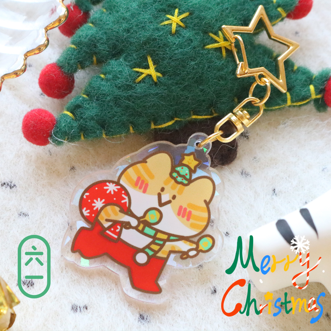 Liuyi original Christmas cat laser sparkling keychain acrylic pendant creative gift
