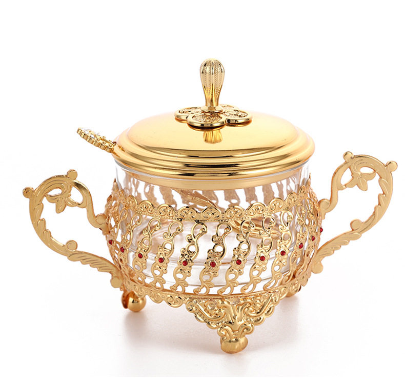 European kitchen products glass flavor bottle Creative hollow metal conditioning box Single sugar powder