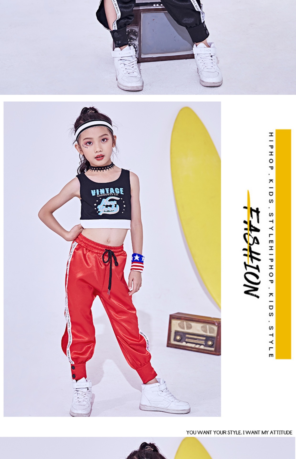 Trang phục khiêu vũ dành cho nữ Street Tide Set dành cho trẻ em Quần áo nhảy hip-hop Girls Lumbar Phiên bản Hàn Quốc Trang phục Jazz Dance quần áo trẻ em đẹp