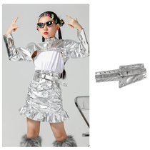 Girls silver technological catwalk stage performance clothing girdle childrens cool hip-hop hip-hop hip-hop belt accessories