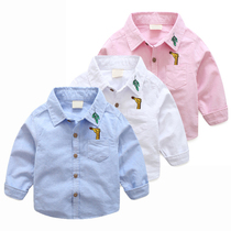 2020 Boys long-sleeved cotton shirt spring and autumn new childrens clothing childrens baby white shirt medium and large childrens casual top
