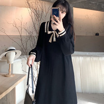 Pregnant Woman Autumn Winter Dress Long Sleeve Loose gentle Wind Fashion knit Bottoms A Character Dress Loose Black Tandem Dress Fall