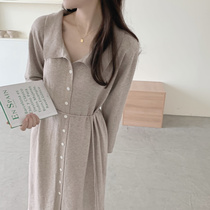 Pregnant women's autumn long skirt bottoming sweater long skirt with French knitted autumn and winter long sleeve pregnant women's dress