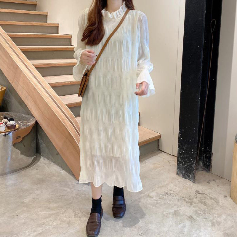 2022 new gentle wind spring and autumn Korean version fashion large size loose long-sleeved chiffon dress for pregnant women