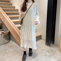 2022 New gentleness Wind spring autumn season Korean version Fashion big code loose long sleeve snowspun pregnant woman hit undercoat dress