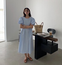 2022 Gestational maternity dress Summer retro style Elegant Folds Loose slim Lean Bubble Sleeves dress with long dress