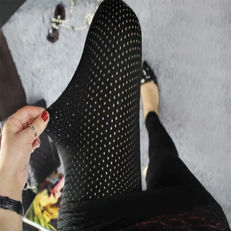 Mesh Ice Silk Leggings, Thin Style for Outerwear, High Elasticity, Slimming, Ankle-Length Pants, Korean Style, High-Waisted, Sheer Women's Pants, Trendy