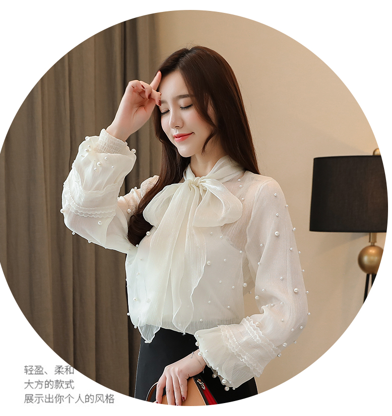 Real shot mùa thu 2019 mới mùa xuân và mùa thu áo sơ mi nữ voan áo sơ mi ren ren nước ngoài thời trang - Áo sơ mi chiffon ren sơ mi nữ đẹp
