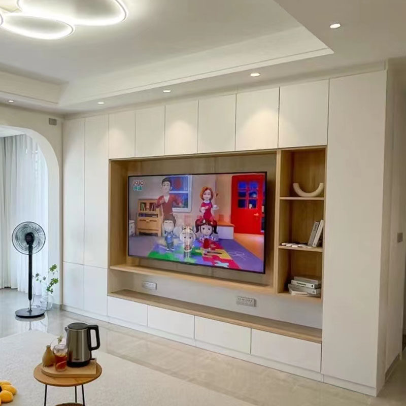 Nordic solid wood TV cabinet combined wall cabinet high-function household minimal living room custom background cabinet