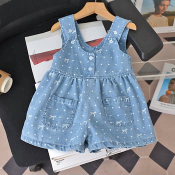 ເດັກນ້ອຍ jumpsuit summer 2026 ຮູບແບບໃຫມ່ເດັກຍິງໂດຍລວມສັ້ນ pants ຄົນອັບເດດ: ເກົາຫຼີວ່າງ jeans ເດັກນ້ອຍ