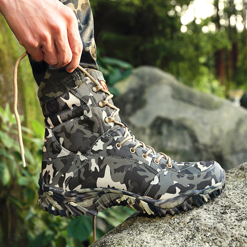 2022 four seasons spring and autumn men's breathable waterproof ultra-light camouflage boots outdoor hiking boots tooling shock absorption tactics high-top