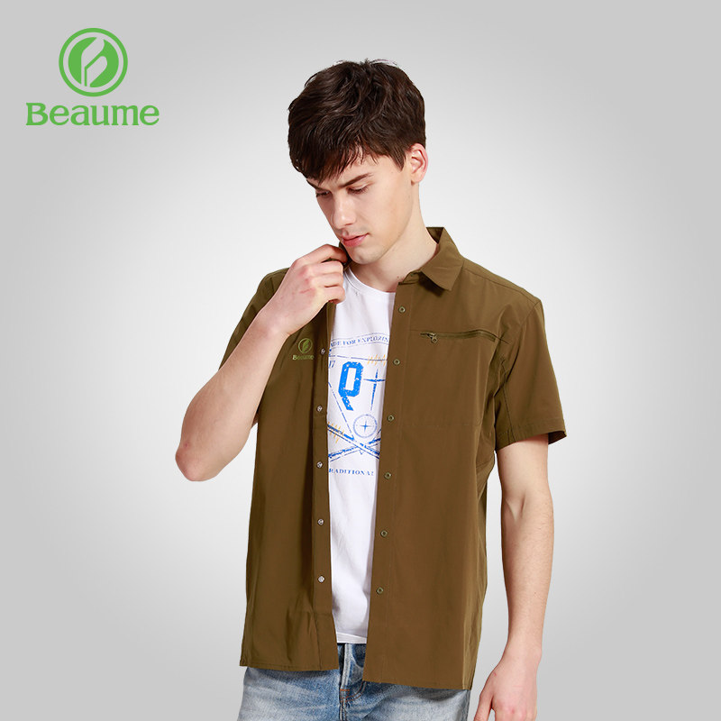 Beaume Bao Mei Speed Dry Shirt Man Short Sleeve Outdoor Shirt Casual Pure Color Breathable North Passenger Blouse Spring Summer Thin
