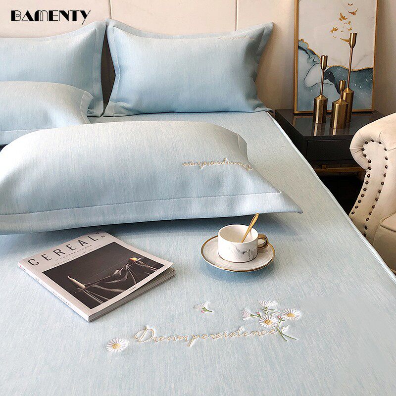 Summer high-end embroidered sandmat for home XI summer ice silk mat washable folding single double man bed bamboo three sets