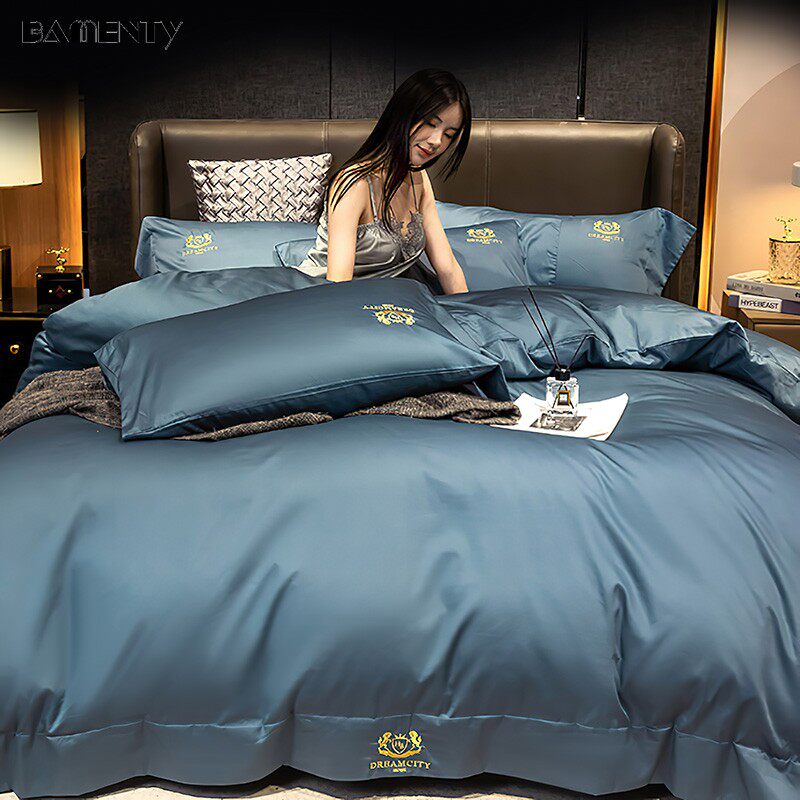 Light luxury naked sleeping 140-count long-staple cotton four-piece set cotton pure cotton bed sheet quilt cover fitted sheet hotel bedding