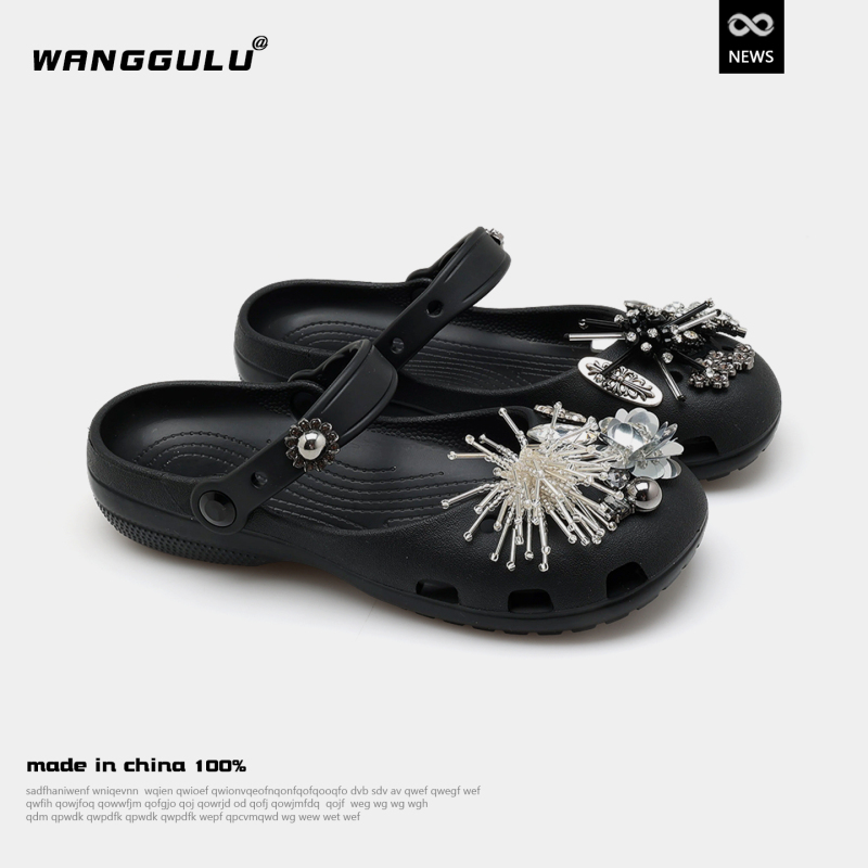 Dark Night Sunshine Ballet Clogs Women's Summer Black Slip-On Sandals Women's Non-Slip Soft Sole Beach Shoes
