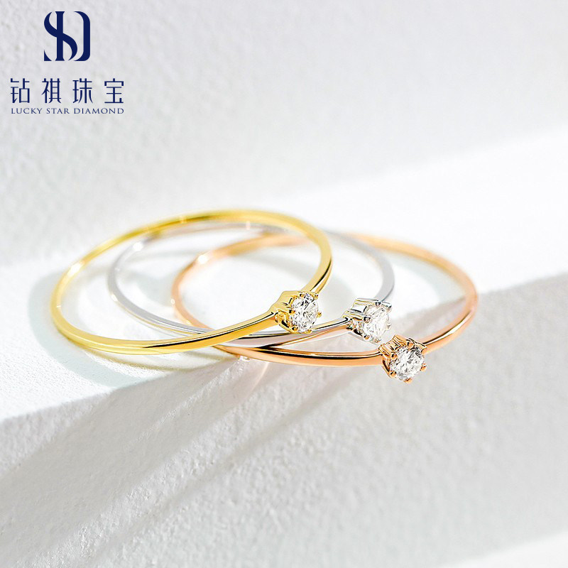 18k gold ring female natural diamond ring au750 rose color gold six-claw diamond ring wedding gift customization