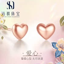 18K gold rose gold love earrings AU750 color gold stud earrings earrings peach heart earrings female models send girlfriend gifts