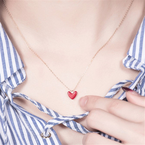 18K Gold Gold small red heart pendant necklace love chain heart choker Tanabata Valentines Day gift confession
