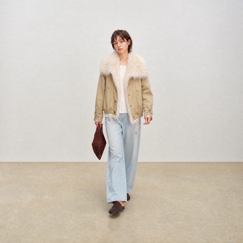 Zhi En Fox Luxury - Cool and Stylish Workwear Style Parka with Detachable Fox Fur Collar, 90% White Goose Down, Winter High-End Feel
