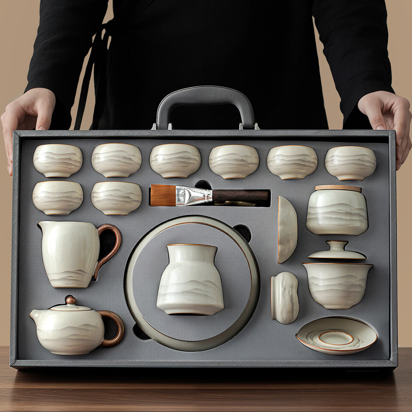 Чайный сервиз Ru Kiln Kung Fu легкий роскошный чай высокого класса, специально для пожилых людей, подарки на новоселье для молодежи, 2026 новый стиль