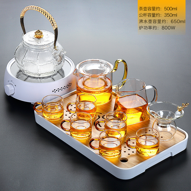 Kung fu tea set glass teapot household electrical TaoLu small bamboo tea tray was contracted fair cup a cup of tea