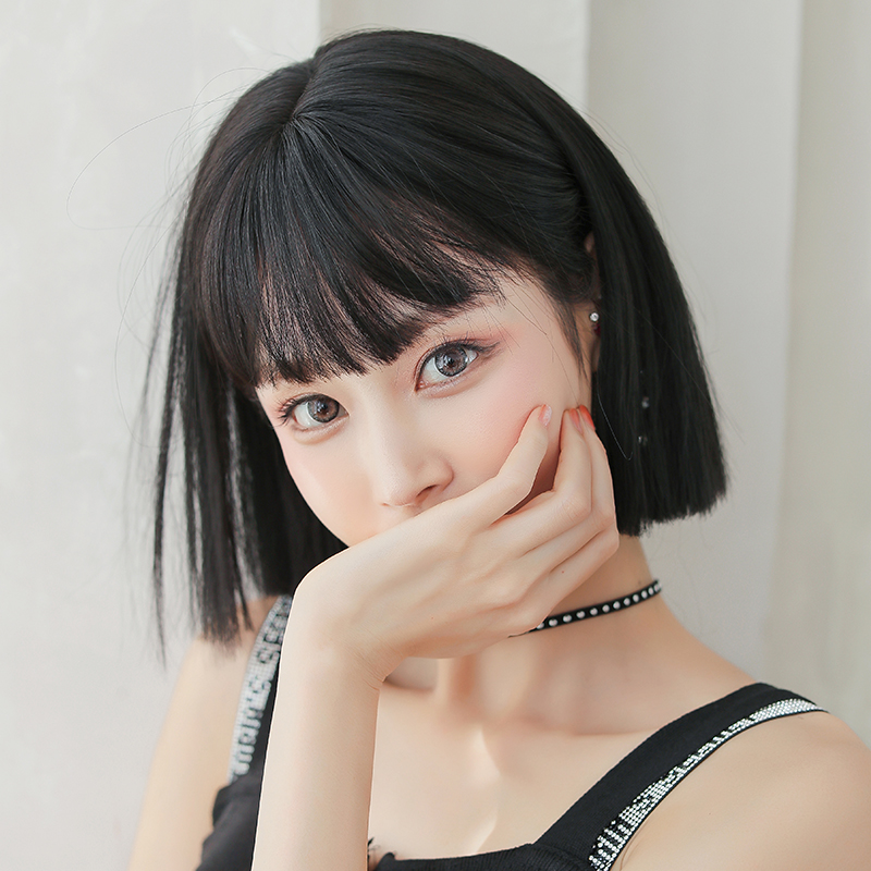 Wig Women's Short Hair Internet Red Comics Browse the Sea Nature Full Head Cover Fashion Round Face Wig Cover Wavy Bobbles Shoulder Straightening Hair