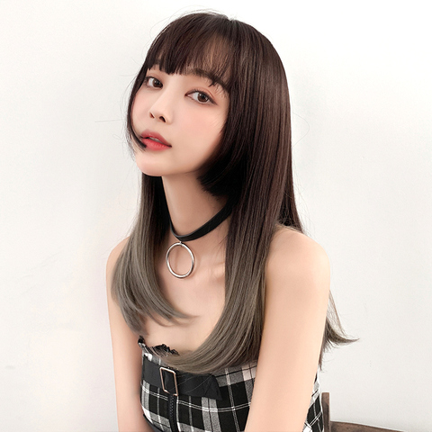 Princess cut wigs female daily line lolita long-haired jellyfish nature head buckle grid long straight hair