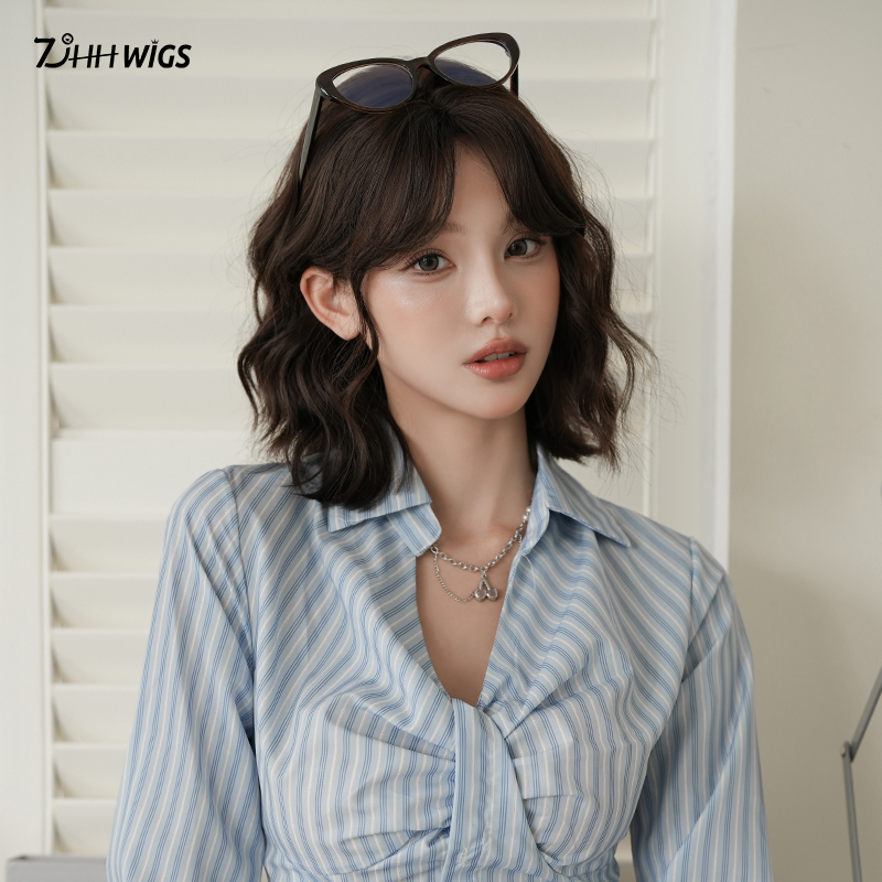 Wool Curly Wig for Women, Full Head Cover, Korean-Style Egg Roll Hairstyle, Age-Reducing, Natural Realistic Hair, Short Curly Wig for Daily Use