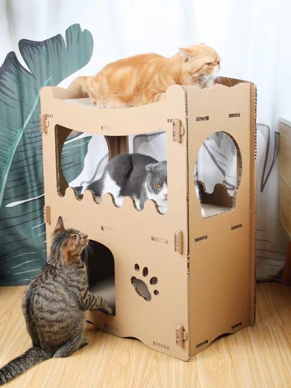 Bungalow cat house cat villa double-storey cat house cat house wear-resistant cat scratch board grinder large corrugated paper cat litter