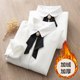 Literary and fresh bow tie with bow loose chiffon white shirt for women with long sleeves and velvet for students autumn Korean version