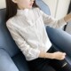 New sweet, fresh and versatile loose stand-up collar shirt for women, long-sleeved fungus collar pure cotton bottoming shirt for students in spring