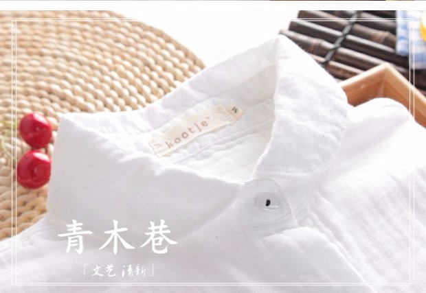 Nghệ thuật Nhật Bản và áo sơ mi búp bê đôi sợi cotton nhỏ tươi nữ áo sơ mi nữ tay dài mùa thu và mùa đông Han Fan áo sơ mi hàn quốc