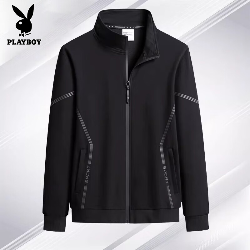Playboy Pure Cotton Sweatshirt Men's Spring, Autumn and Winter Fleece-Lined Stand-Up Collar Cardigan Sports Jacket Men's Casual Jacket