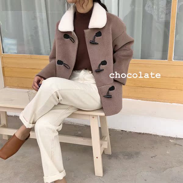 Hàn Quốc ulzzang sừng khóa lông một chiếc áo khoác ngắn sang trọng mới 2018 mùa thu và mùa đông áo khoác ngắn nữ áo phao nữ hàn quốc